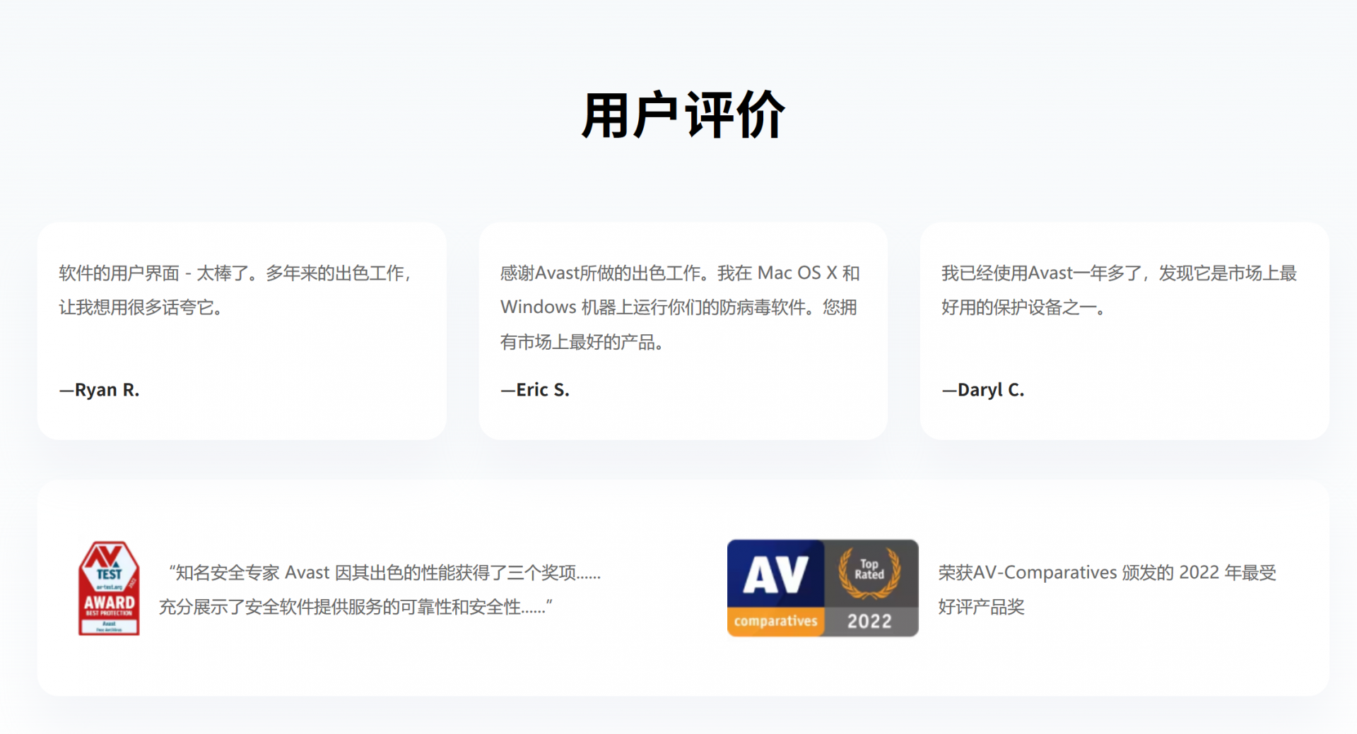 Avast用户评价及荣誉