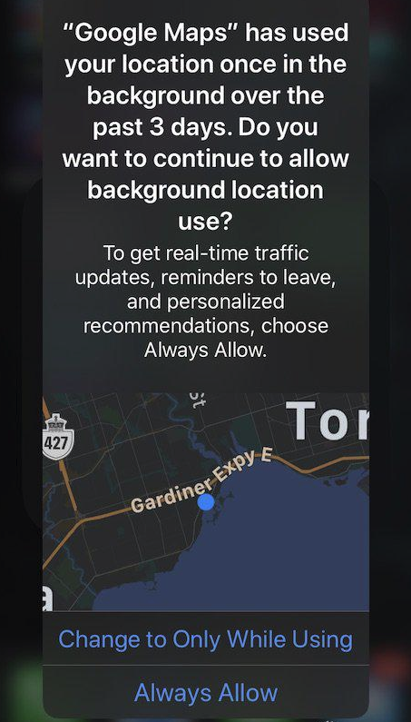 iOS 13提醒用户app会记录他们的位置
