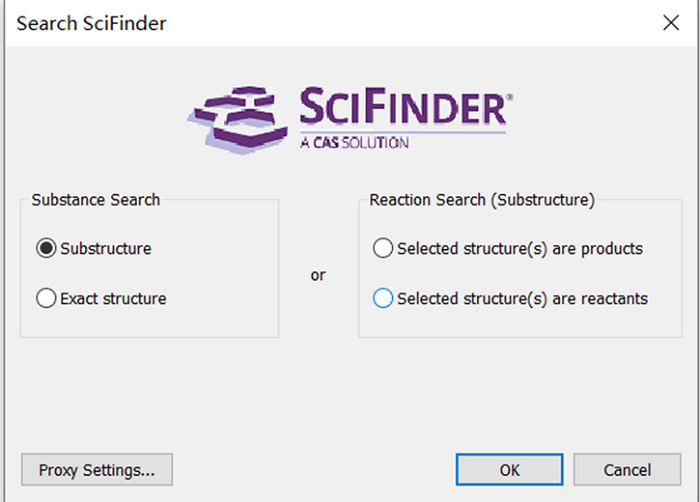 SciFinder搜索类型选择框