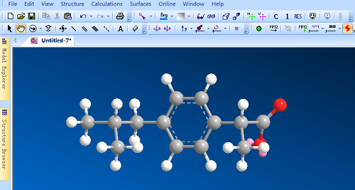 建立ibuprofen分子的ChemBio 3D模型