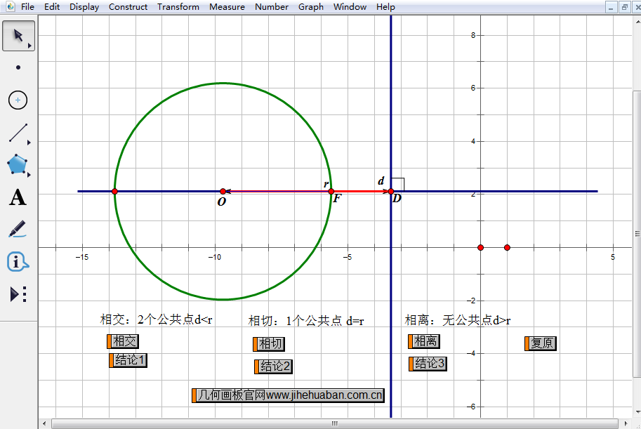 几何画板课件模板——探究直线与圆的位置关系