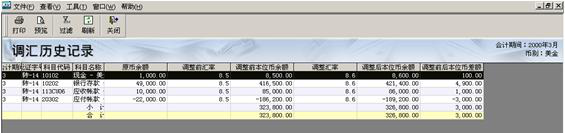 调汇历史记录表窗口